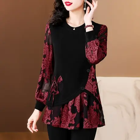 中年妈妈上衣春装2024新款洋气高贵小衫春秋打底衫女大码胖mm遮肚图片