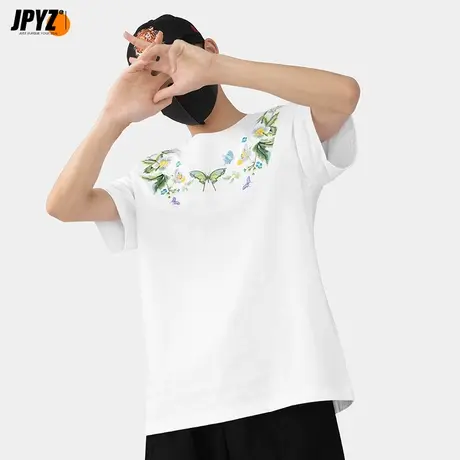 街派国潮牌刺绣蝴蝶短袖T恤男女情侣装宽松夏设计感小众半袖体恤商品大图