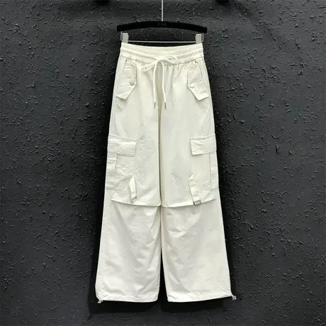 欧货韩版休闲裤女2024春夏新款工装裤松紧腰气质高腰百搭直筒长裤商品大图