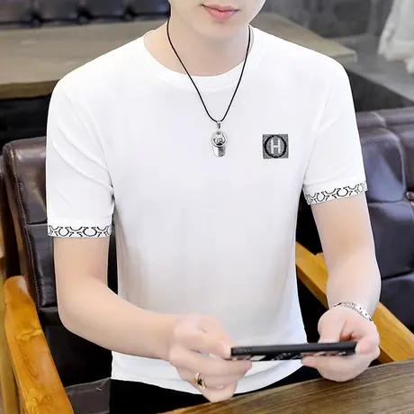 冰丝短袖男t恤夏季薄款透气凉感冰麻针织上衣潮流百搭男装打底衫商品大图