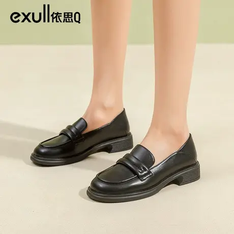 依思q黑色小皮鞋英伦风女鞋2024新款春季单鞋软皮软底舒适乐福鞋商品大图