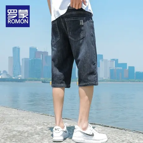 罗蒙牛仔短裤男士夏季薄款潮牌宽松直筒弹力休闲五分裤男2023新款图片