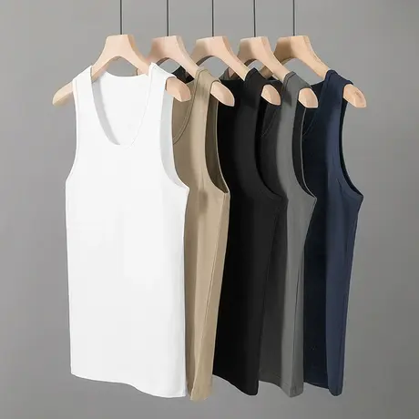 纯棉背心男士夏季薄款跨栏篮球健身纯色白色无袖t恤运动坎肩吊带商品大图