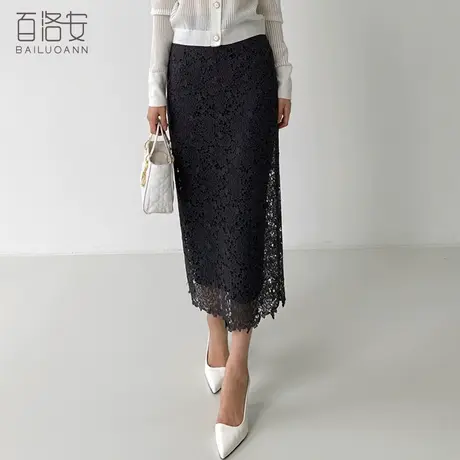 百洛安蕾丝半身裙女设计感小众高腰包臀裙秋装气质通勤显瘦中长裙图片