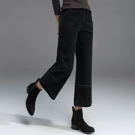 黑色灯芯绒阔腿裤女秋冬小个子八分裤休闲妈妈裤子九分直筒条绒裤商品大图