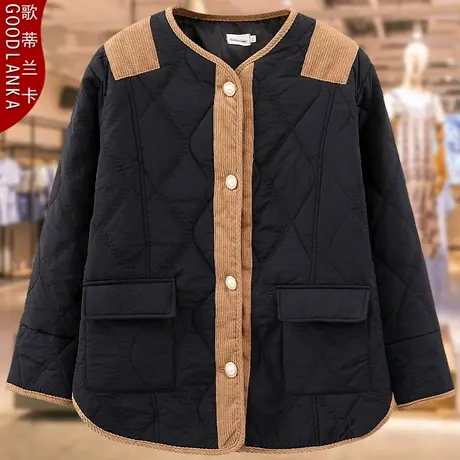 中年胖妈妈秋冬装夹棉羽绒棉服大码洋气减龄撞色薄款立领棉衣外套商品大图