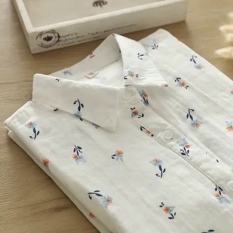 秋装日系文艺小清新碎花双层棉纱长袖衬衫女学生宽松百搭叠穿上衣图片