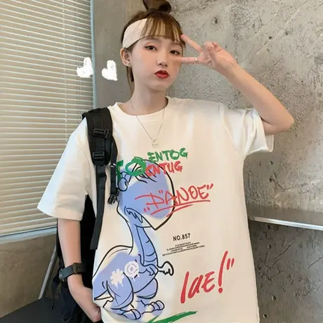 原宿风短袖t恤女2021夏季宽松韩版纯棉半袖设计感小众上衣服ins潮商品大图
