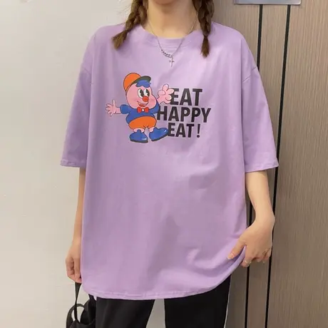 原宿风短袖t恤女2021新款宽松韩版学生纯棉设计感小众上衣服ins潮商品大图