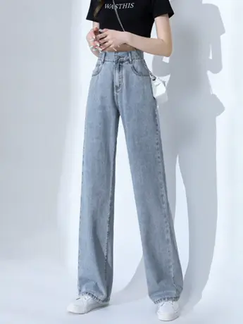 清仓高腰牛仔裤女直筒宽松2023年夏新款显瘦大码垂感阔腿裤商品大图