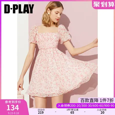 DPLAY夏新法式温柔方领落樱满园小碎花短印花初恋裙沙滩裙图片