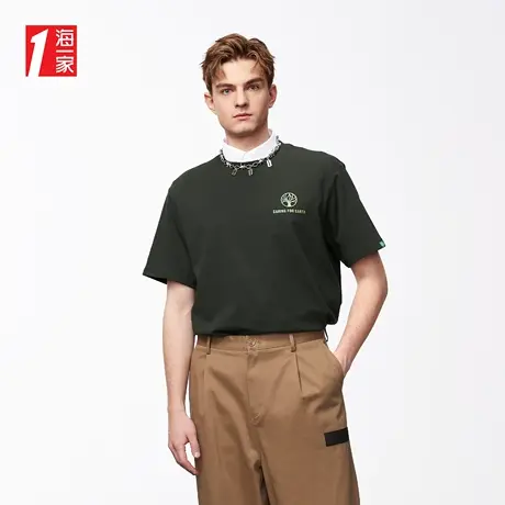 海一家后背时尚印花短T2023夏季新款宽松休闲户外活力短袖T恤男图片