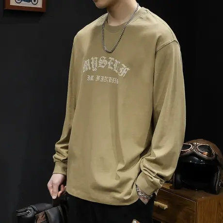 2023新款长袖t恤男纯棉秋季潮牌宽松大码圆领内搭春秋男士打底衫商品大图