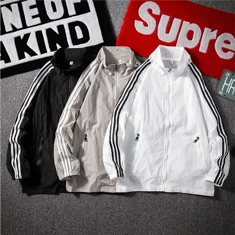 夏季冰丝防晒衣男超薄透气三道杠情侣运动立领外套宽松无帽防晒服商品大图