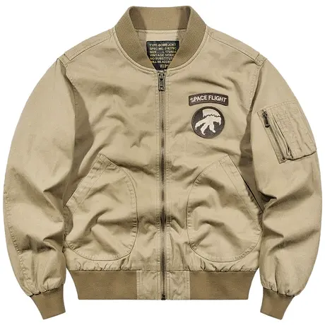 VIP美式复古飞行员夹克男大码宽松刺绣棒球服春秋季纯棉工装外套商品大图