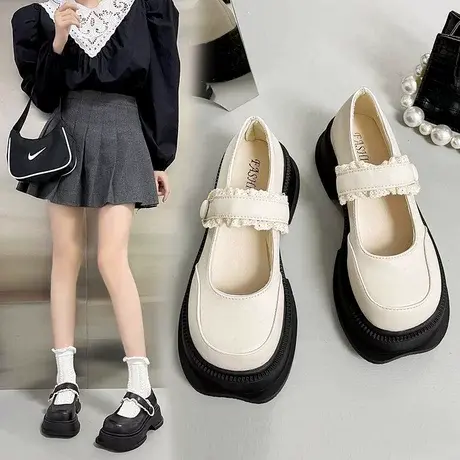 玛丽珍小皮鞋女春夏季2023新款一字扣配裙子圆头厚底日系jk制服鞋商品大图