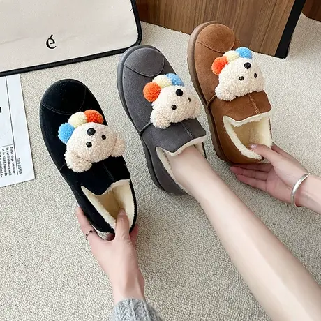 雪地靴女2023冬季可爱卡通保暖加绒小熊棉鞋加厚学生少女心面包鞋图片