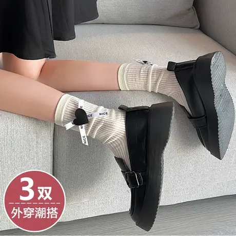 白色袜子女ins潮棉袜春秋款中长筒搭配小皮鞋乐福鞋玛丽珍鞋穿的商品大图