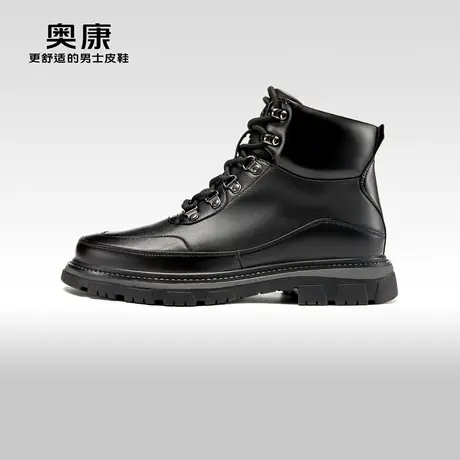 AOKANG奥康冬季新款商务休闲马丁靴男纯色系带拼接潮流百搭靴图片