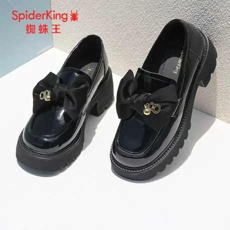 蜘蛛王断码清仓正品女鞋2022秋商场新款漆皮乐福鞋女厚底蝴蝶结潮图片