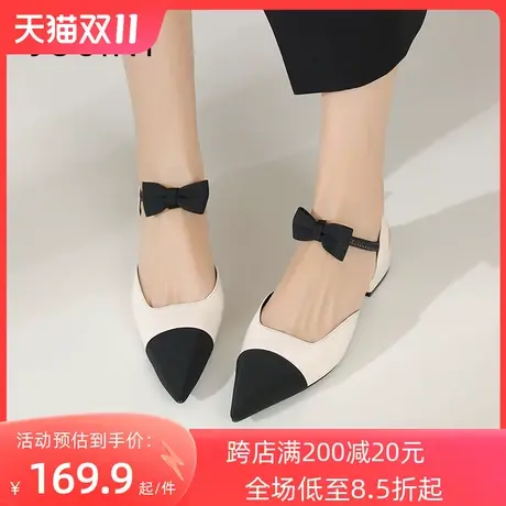 卓诗尼2023秋季新款尖头单鞋时尚舒适仙女风小皮鞋潮流粗跟时装靴图片