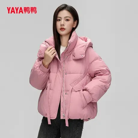 鸭鸭羽绒服女2023年冬新品短款连帽纯色小个子韩版休闲加厚外套W图片