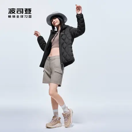 【鹅绒】波司登轻暖短款连帽长袖护颈葫芦纹弹力袖口女羽绒服外套商品大图