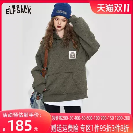 妖精的口袋美式复古连帽卫衣女2023冬季新款小个子设计感长袖上衣图片