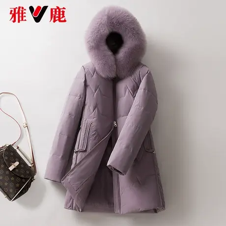 雅鹿大狐狸毛领羽绒服女短款2022冬季新款连帽时尚小个子宽松外套商品大图
