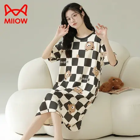 MiiOW/猫人睡衣网红风纯棉夏季短袖睡裙女款可外穿家居服夏季新款图片