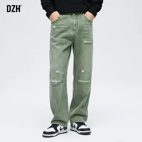 男士破洞牛仔裤男款春夏2023新款直筒休闲裤子ins潮百搭长裤阔腿图片