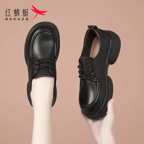 红蜻蜓女鞋春秋款鞋子软皮软底厚底增高休闲小皮鞋女真皮单鞋牛皮商品大图