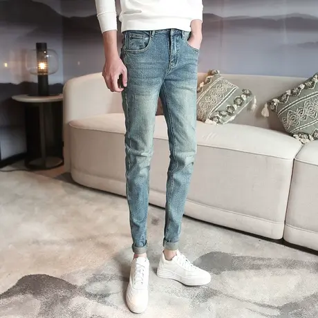 2023秋冬新款时尚简约猫爪复古牛仔长裤男潮青年百搭修身小脚裤子商品大图