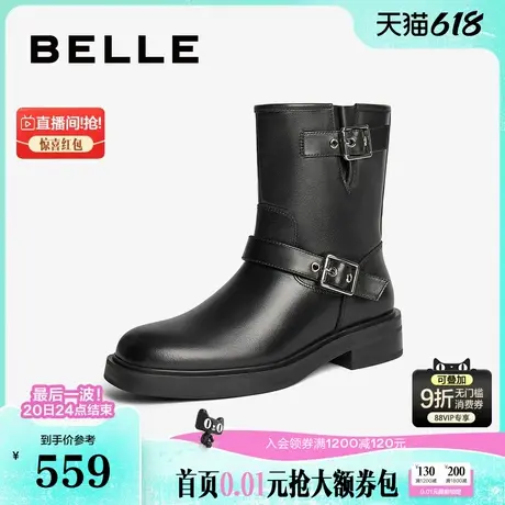 百丽休闲复古西部靴女冬季商场同款新款真皮机车靴短靴子3EL65DZ4图片