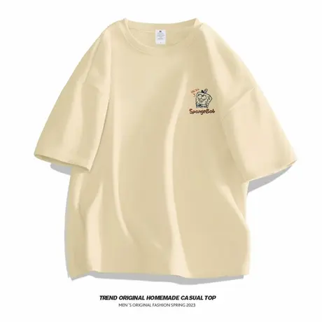 soinku潮牌简约海绵宝宝短袖T恤男女ins衣服夏季宽松半截袖体恤商品大图