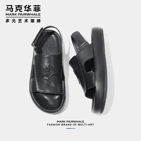 马克华菲官方旗舰店真牛皮凉鞋男户外穿防滑两穿开车沙滩一字拖鞋商品大图