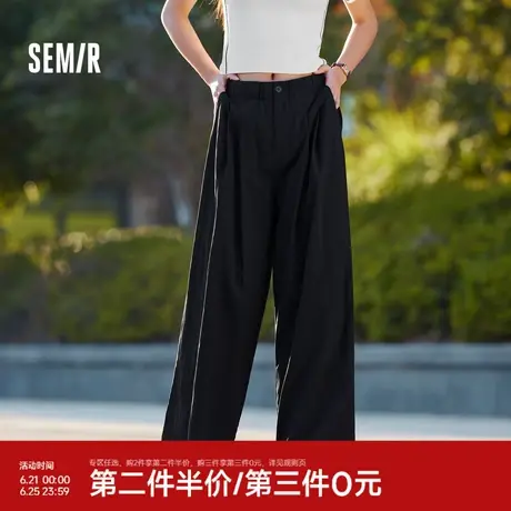 森马休闲裤女质感山本裤潮流简约风夏季慵懒松紧腰垂感阔腿裤日系图片
