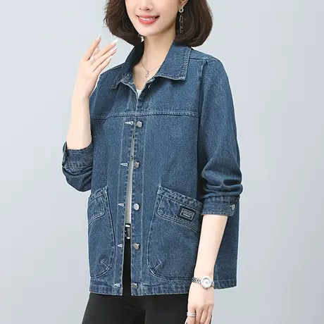 妈妈秋装牛仔衬衫外套女宽松加大码女装洋气减龄显瘦夹克翻领上衣商品大图