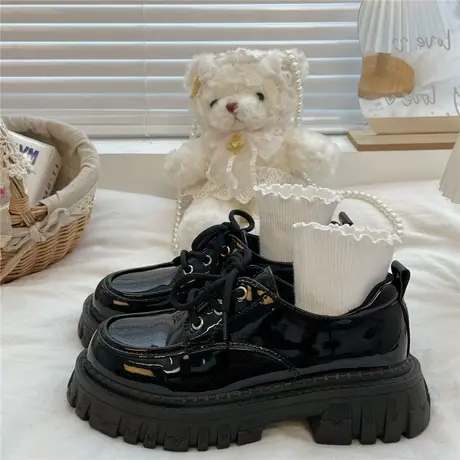 黑色增高英伦风小皮鞋女2023百搭鞋子jk复古乐福鞋松糕鞋玛丽珍鞋商品大图