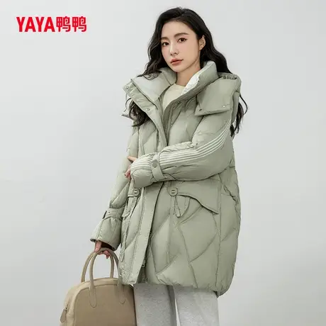 鸭鸭羽绒服女2024年秋季新款中长款连帽时尚休闲鸭绒保暖外套Y商品大图
