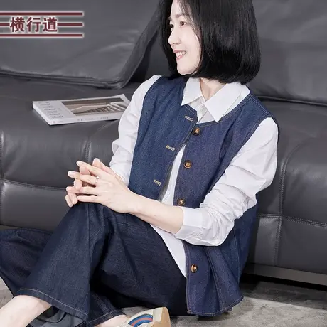 小香风牛仔背心马甲叠穿港风外搭开衫马夹上衣复古无袖坎肩纯棉女商品大图