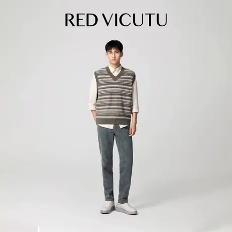VICUTU威可多男毛背心舒暖绵羊毛商务通勤V领休闲百搭条纹马夹图片