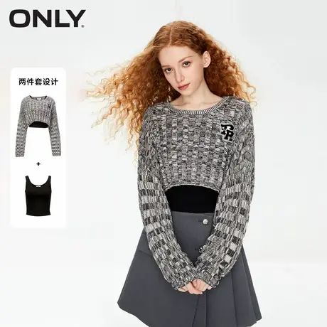 【ONLY奥莱清仓】秋季时尚显瘦长袖圆领套装短款针织衫女图片