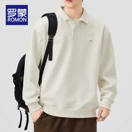 罗蒙秋季男装翻领POLO衫潮牌纯色套头卫衣春秋款上衣服2025年新款图片