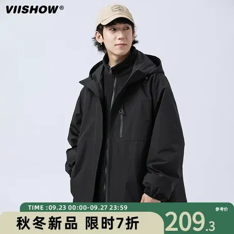 VIISHOW三合一冲锋衣男秋冬季宽松保暖工装棉服潮牌休闲连帽夹克商品大图