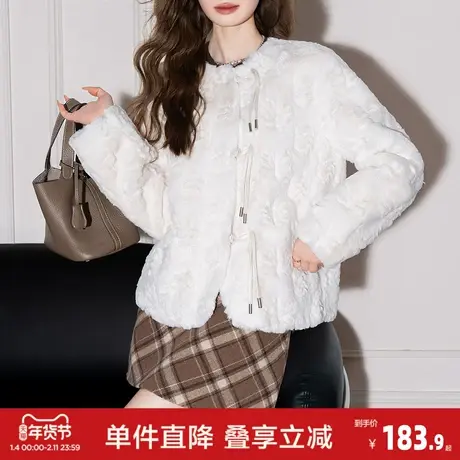 唐狮2025秋冬毛衣女盘扣新中式短款仿皮草外套女小个子时尚商品大图