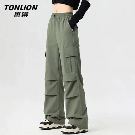 唐狮官方工装裤女款春秋款2026新款户外三防登山运动抽绳阔腿裤VB商品大图