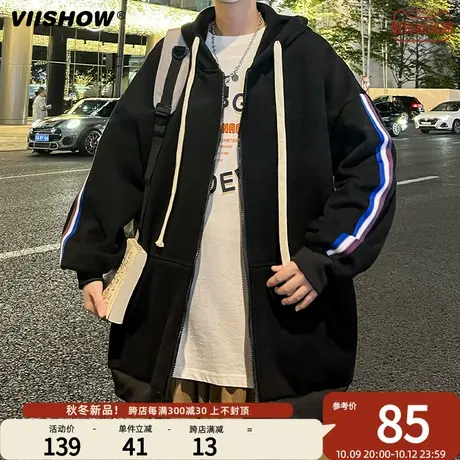 VIISHOW秋季新款男士连帽卫衣开衫潮牌日系宽松设计感棒球服外套商品大图
