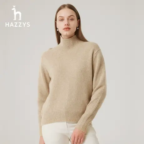 【商场同款】Hazzys哈吉斯女装23秋冬季新款宽松版高领羊毛针织衫图片