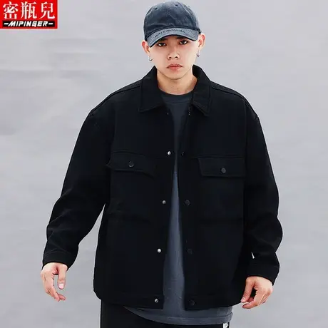 密瓶儿格子夹克外套男宽松秋季男士大码加肥加大上衣潮流胖子男装商品大图